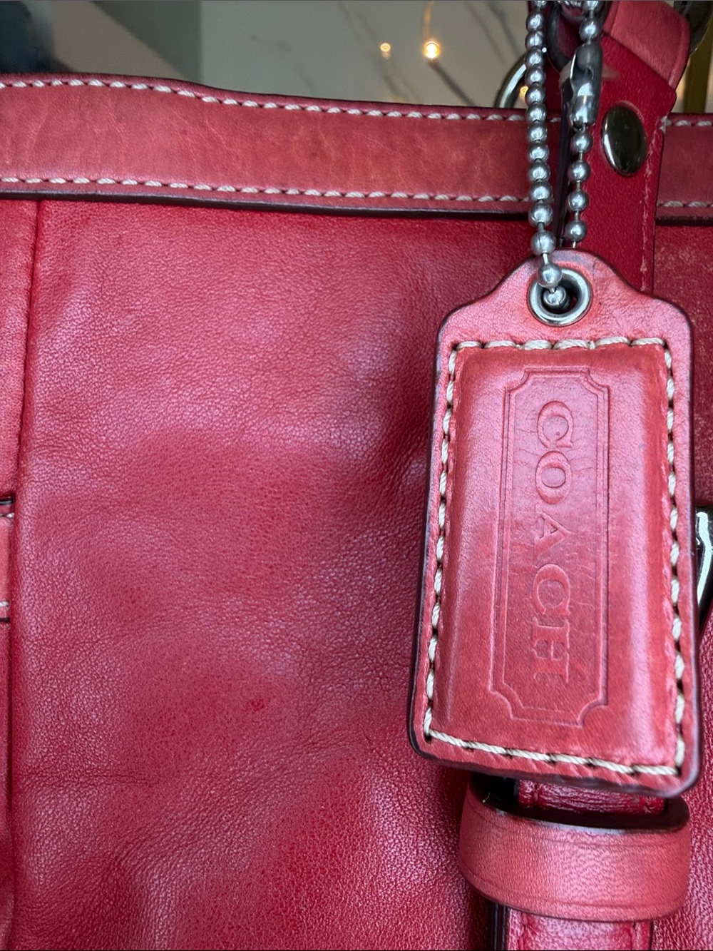 Coach Red Leather Shoulder Tote - Picture 6 of 10